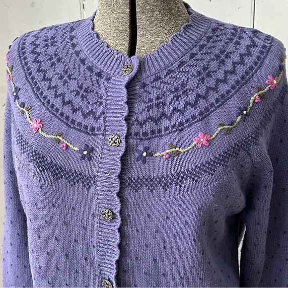 Vintage Northern Reflections Purple Embroidered Floral Cardigan Sweater - Picture 2 of 14